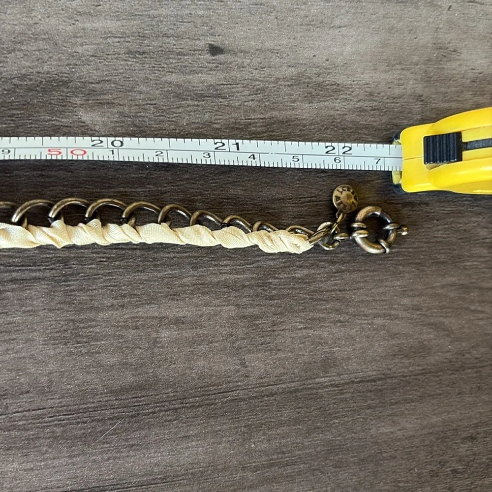 J. Crew Bronze Chain & Ivory Ribbon Necklace With Rhinestones
